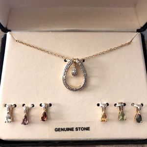 18kt Over Sterling Silver Necklace Interchangeable Genuine Stone Pendant